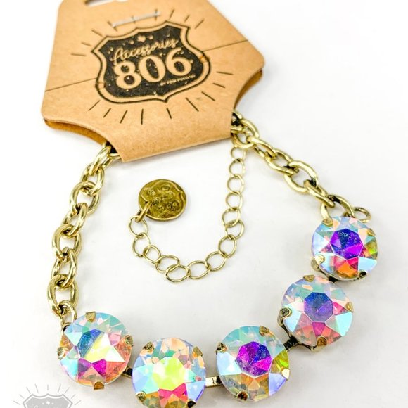 Southern Grace Rhinestone Bracelet- Women | Color: AB Stone & Gold Tone | NEW - Picture 1 of 2